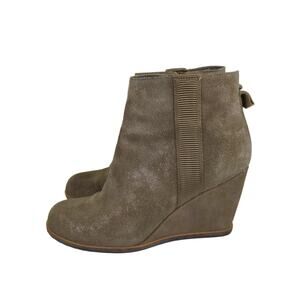 Linea Paolo Winslet Wedge Ankle Booties Heel Women 6 Beige Sparkle Glitter Brown